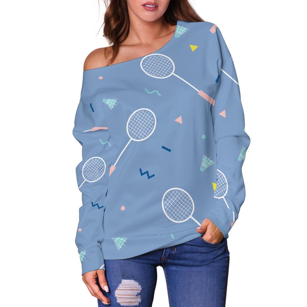 Badminton Cute Print Pattern Women Off Shoulder Sweatshirt-grizzshop