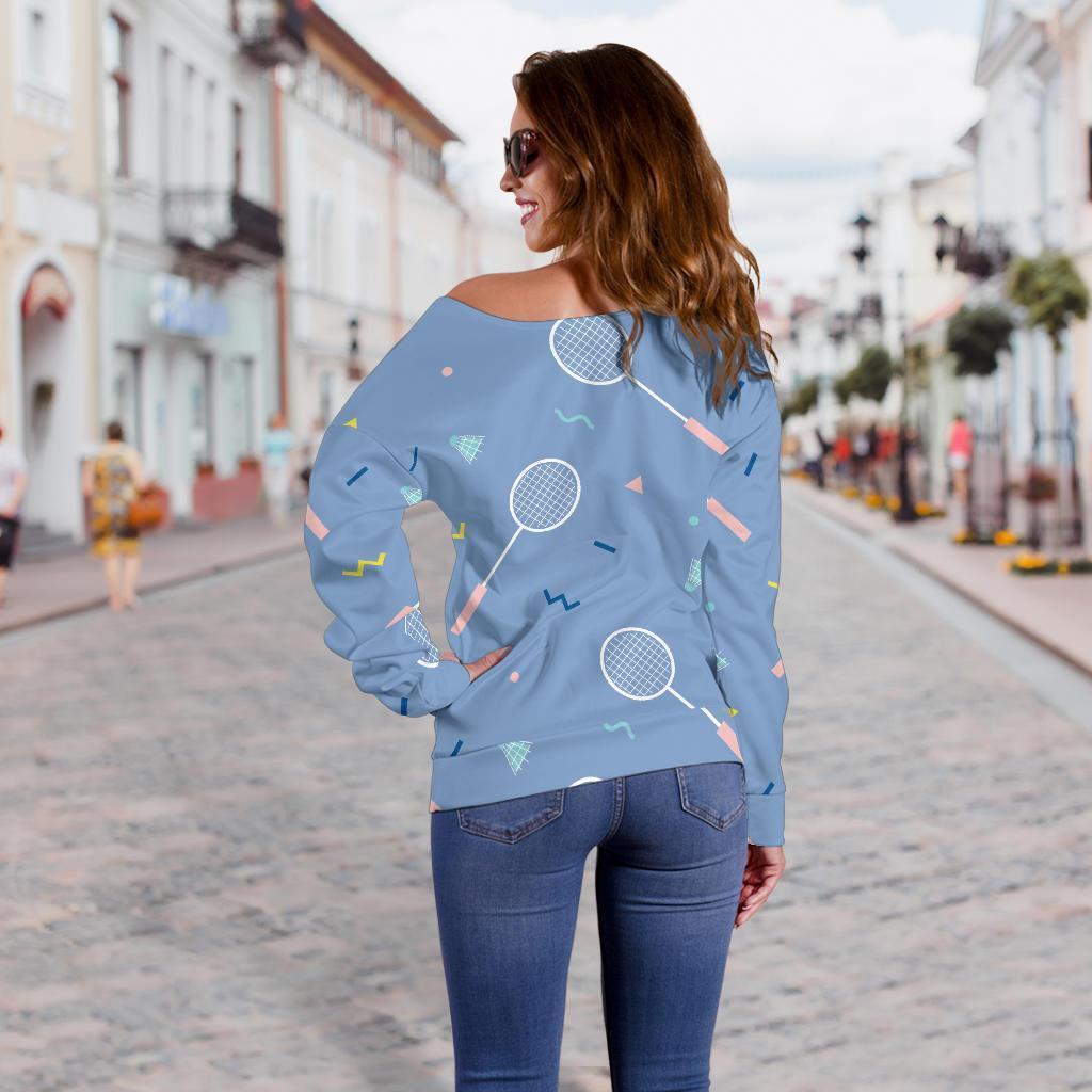 Badminton Cute Print Pattern Women Off Shoulder Sweatshirt-grizzshop