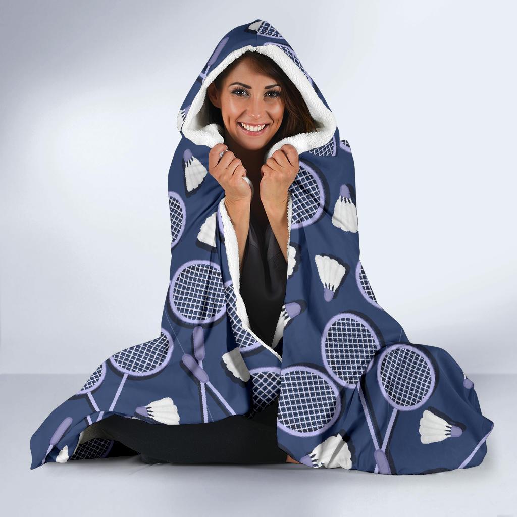 Badminton Pattern Print Hooded Blanket-grizzshop