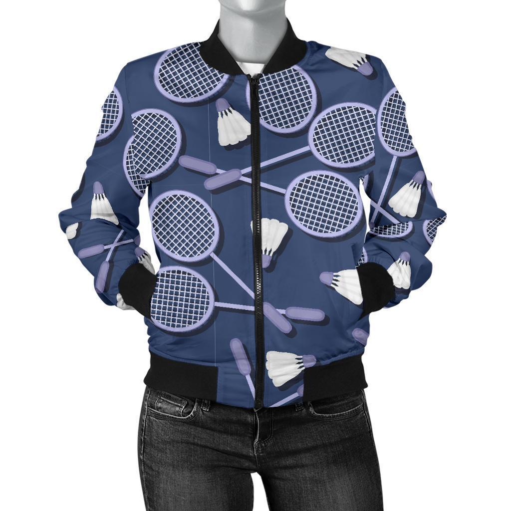 Badminton Pattern Print Women Casual Bomber Jacket-grizzshop
