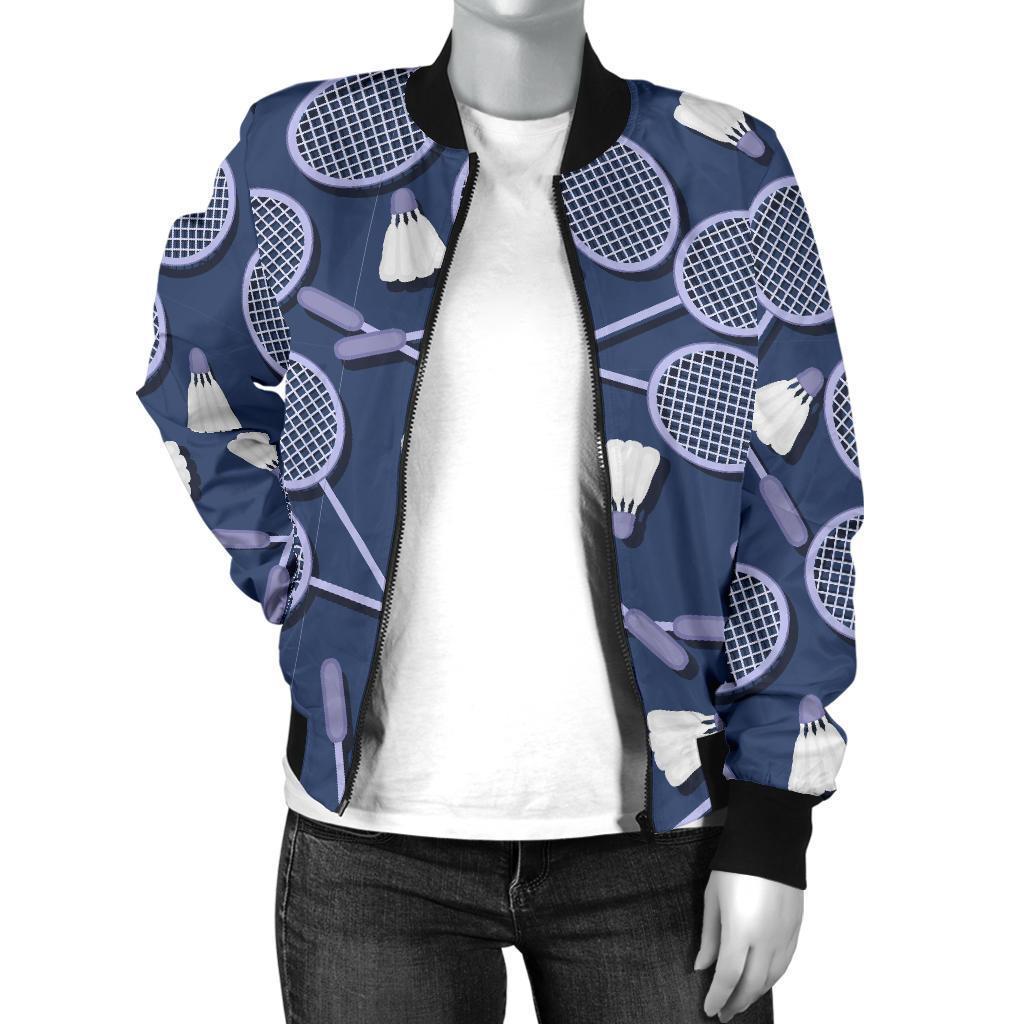 Badminton Pattern Print Women Casual Bomber Jacket-grizzshop