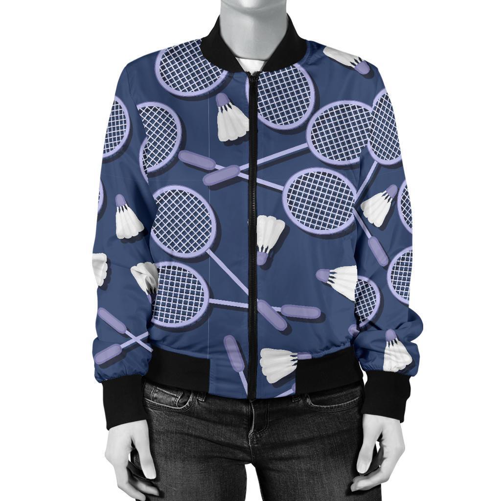 Badminton Pattern Print Women Casual Bomber Jacket-grizzshop