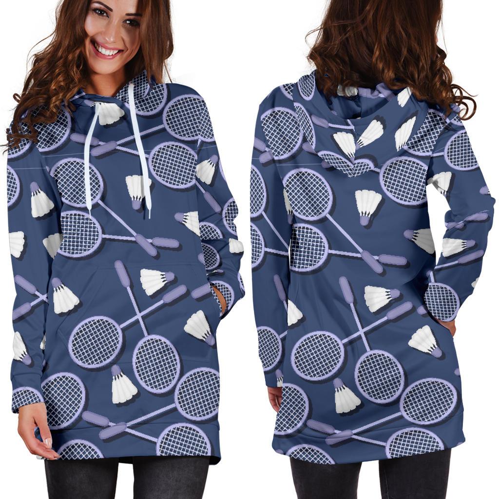 Badminton Pattern Print Women Hoodie Dress-grizzshop