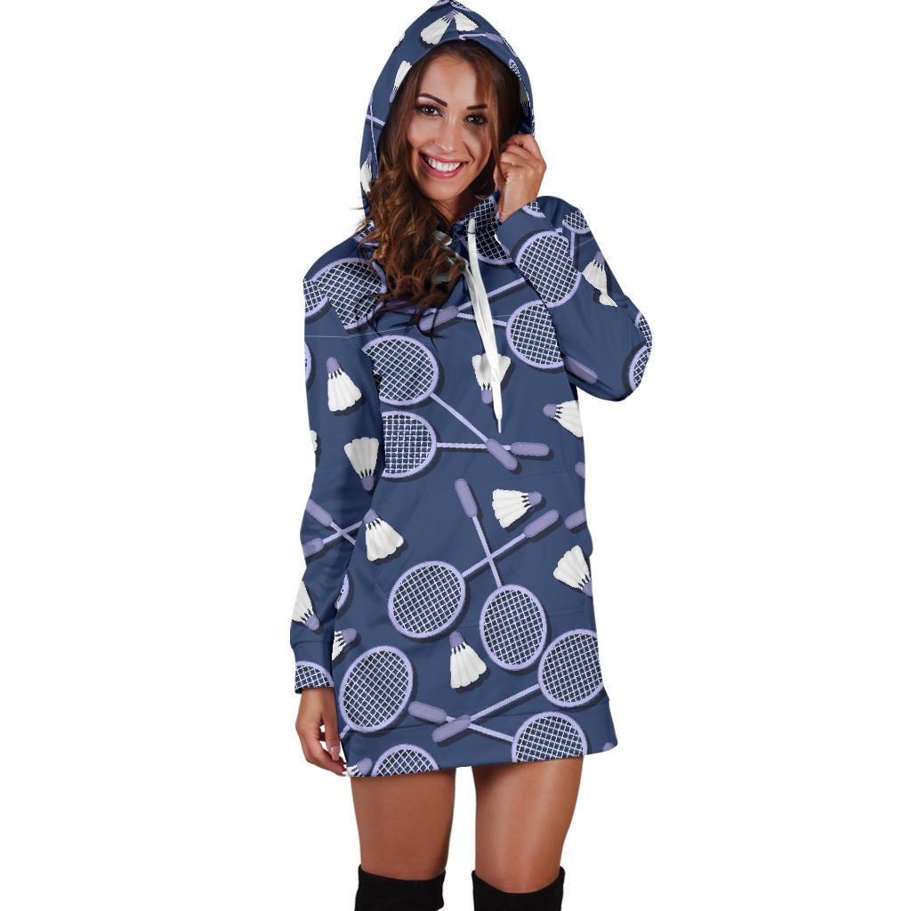 Badminton Pattern Print Women Hoodie Dress-grizzshop