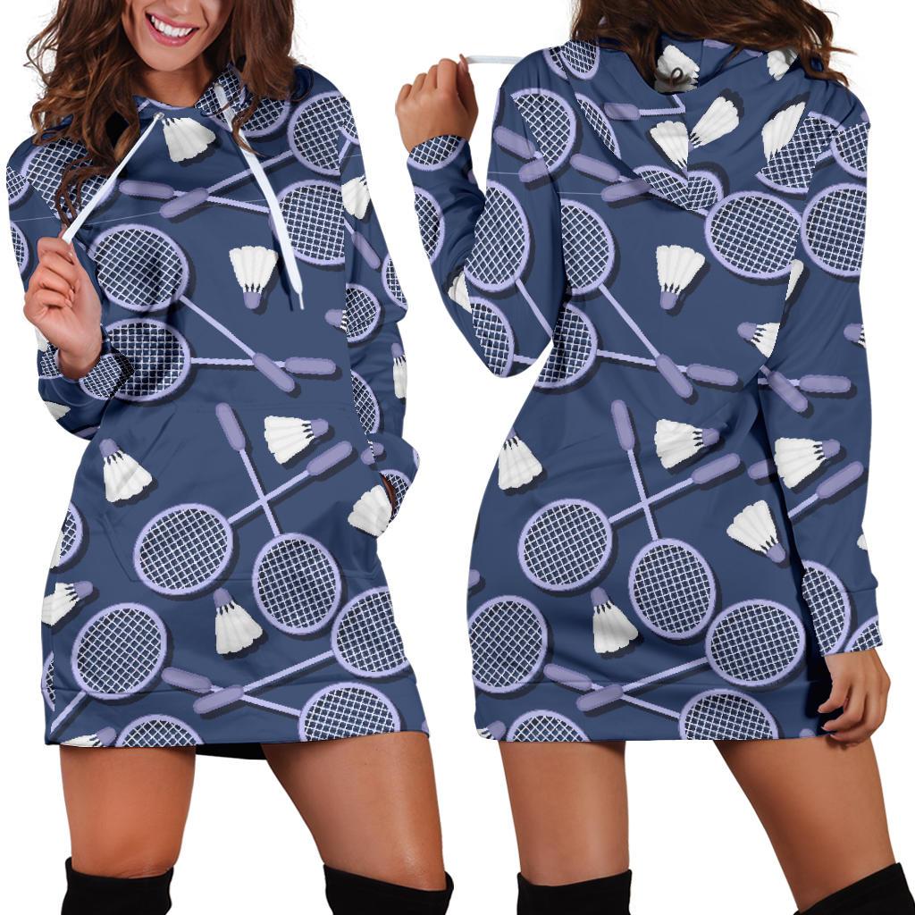 Badminton Pattern Print Women Hoodie Dress-grizzshop