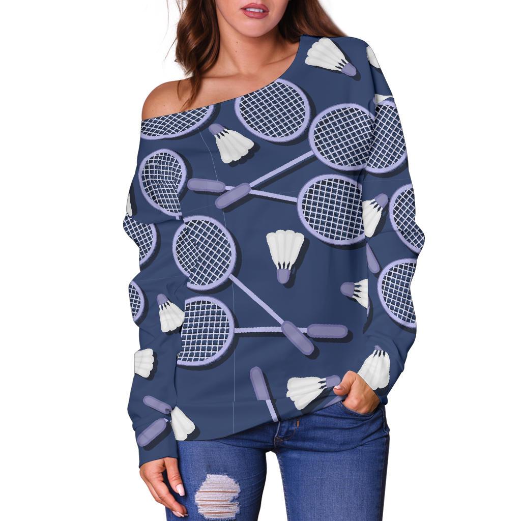 Badminton Pattern Print Women Off Shoulder Sweatshirt-grizzshop