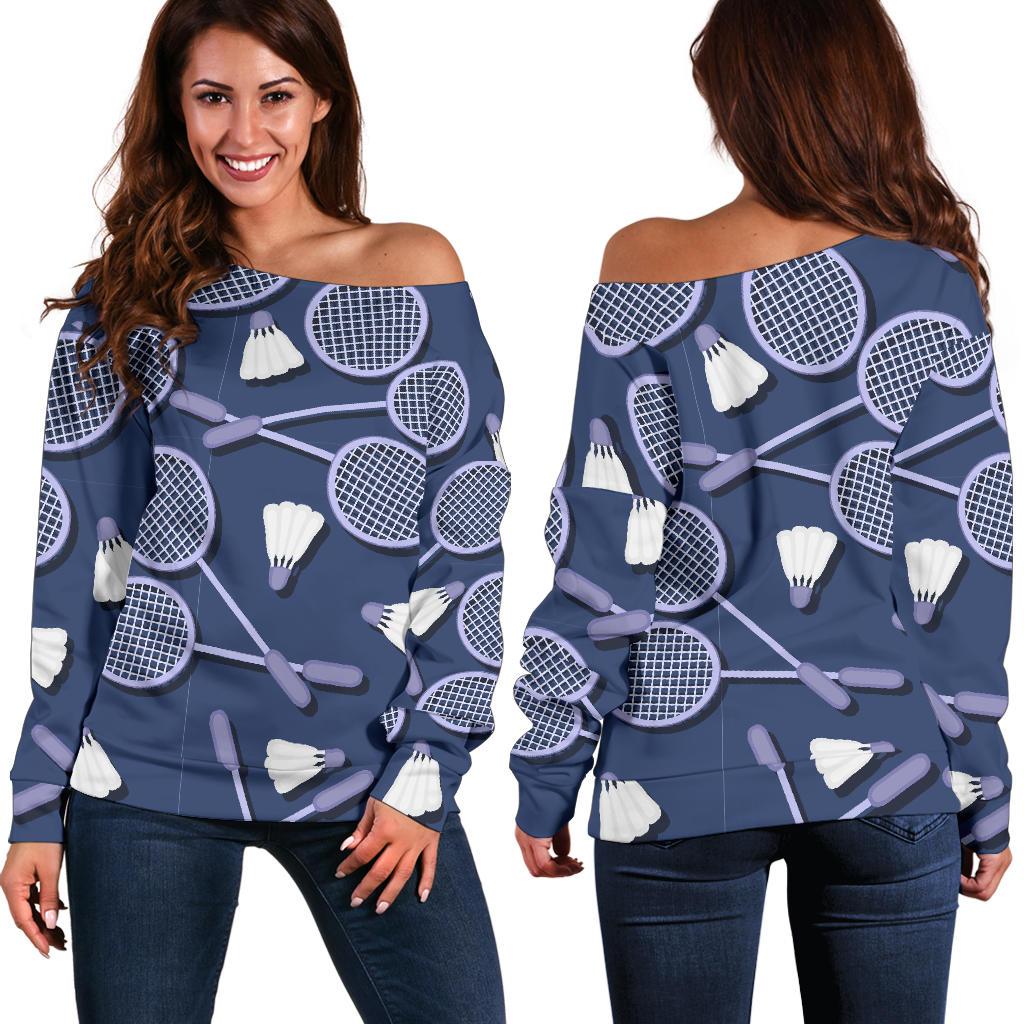 Badminton Pattern Print Women Off Shoulder Sweatshirt-grizzshop