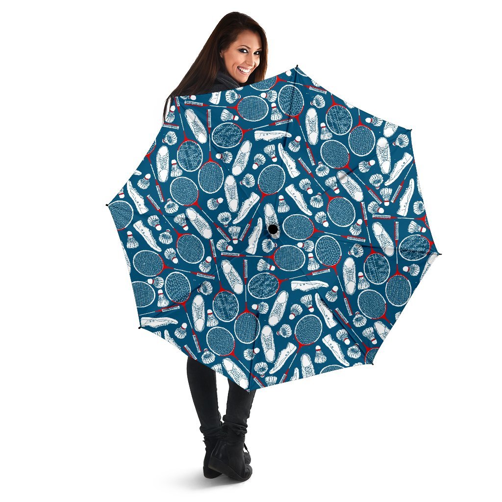 Badminton Print Pattern Automatic Foldable Umbrella-grizzshop