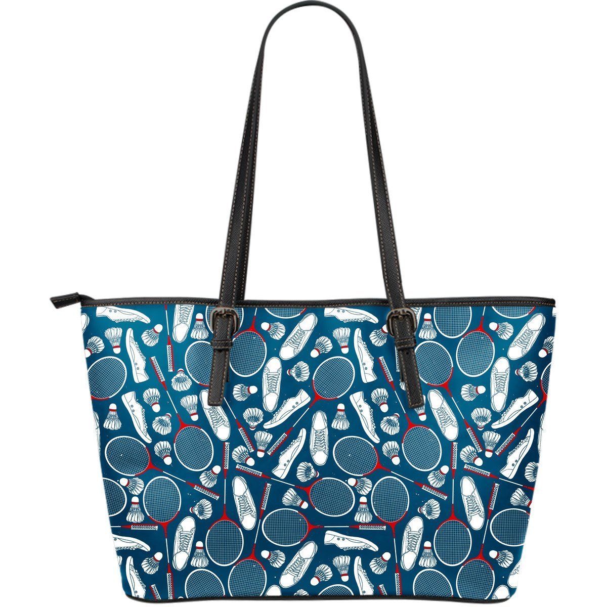 Badminton Print Pattern Leather Tote Bag-grizzshop