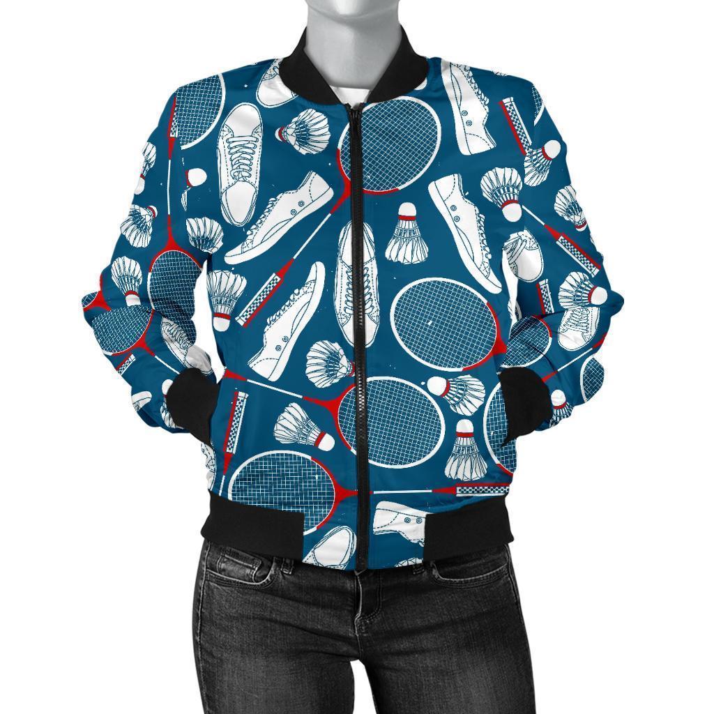 Badminton Print Pattern Women Casual Bomber Jacket-grizzshop