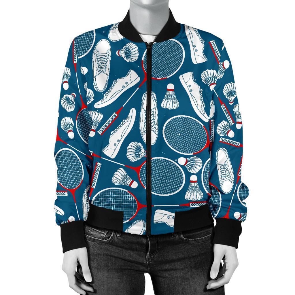 Badminton Print Pattern Women Casual Bomber Jacket-grizzshop