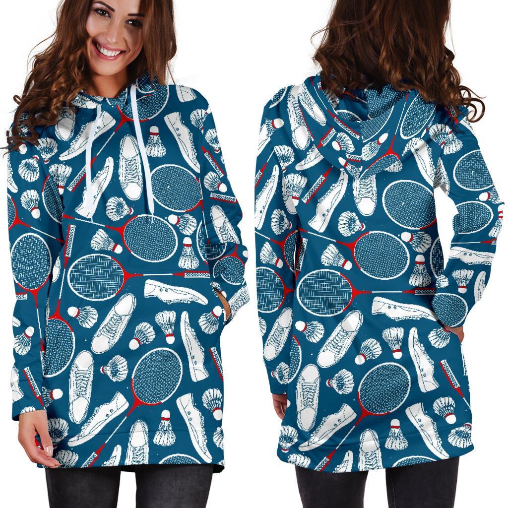 Badminton Print Pattern Women Hoodie Dress-grizzshop