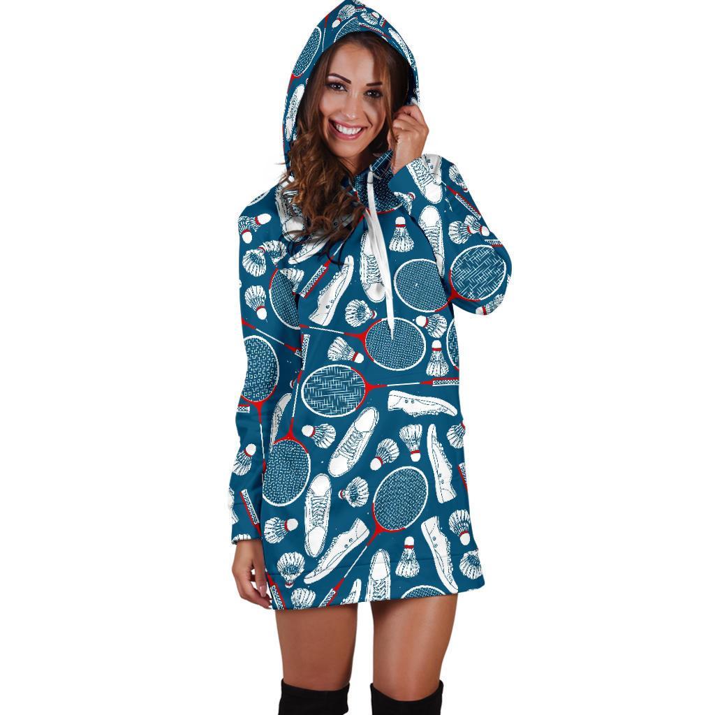 Badminton Print Pattern Women Hoodie Dress-grizzshop