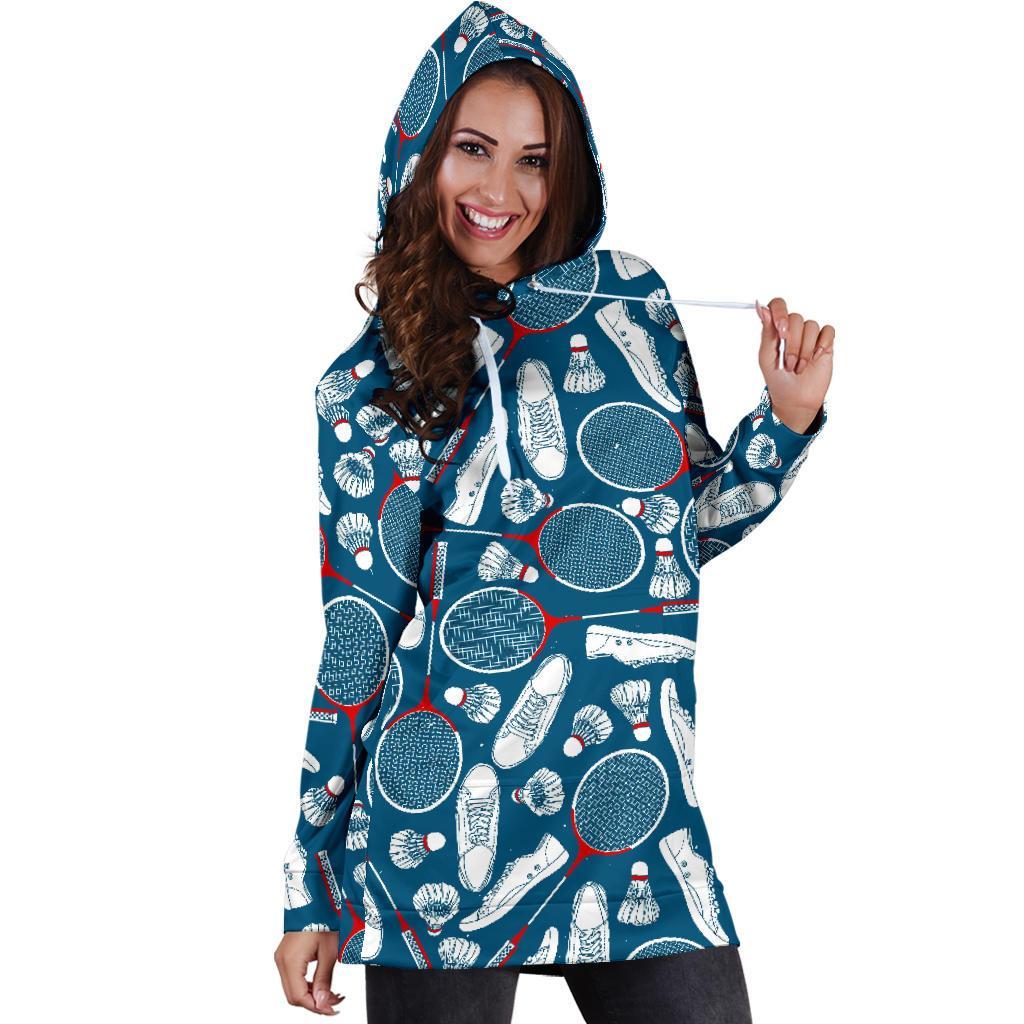 Badminton Print Pattern Women Hoodie Dress-grizzshop