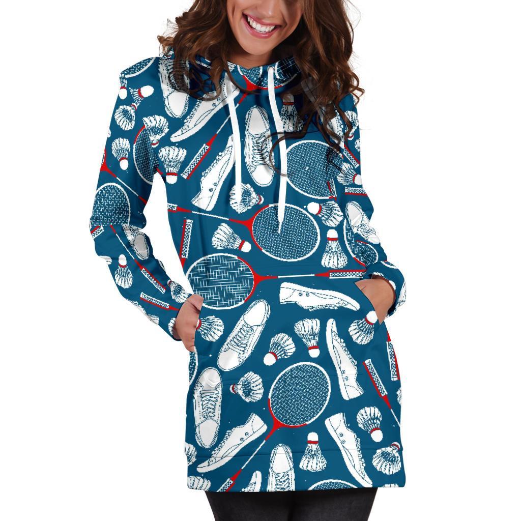 Badminton Print Pattern Women Hoodie Dress-grizzshop