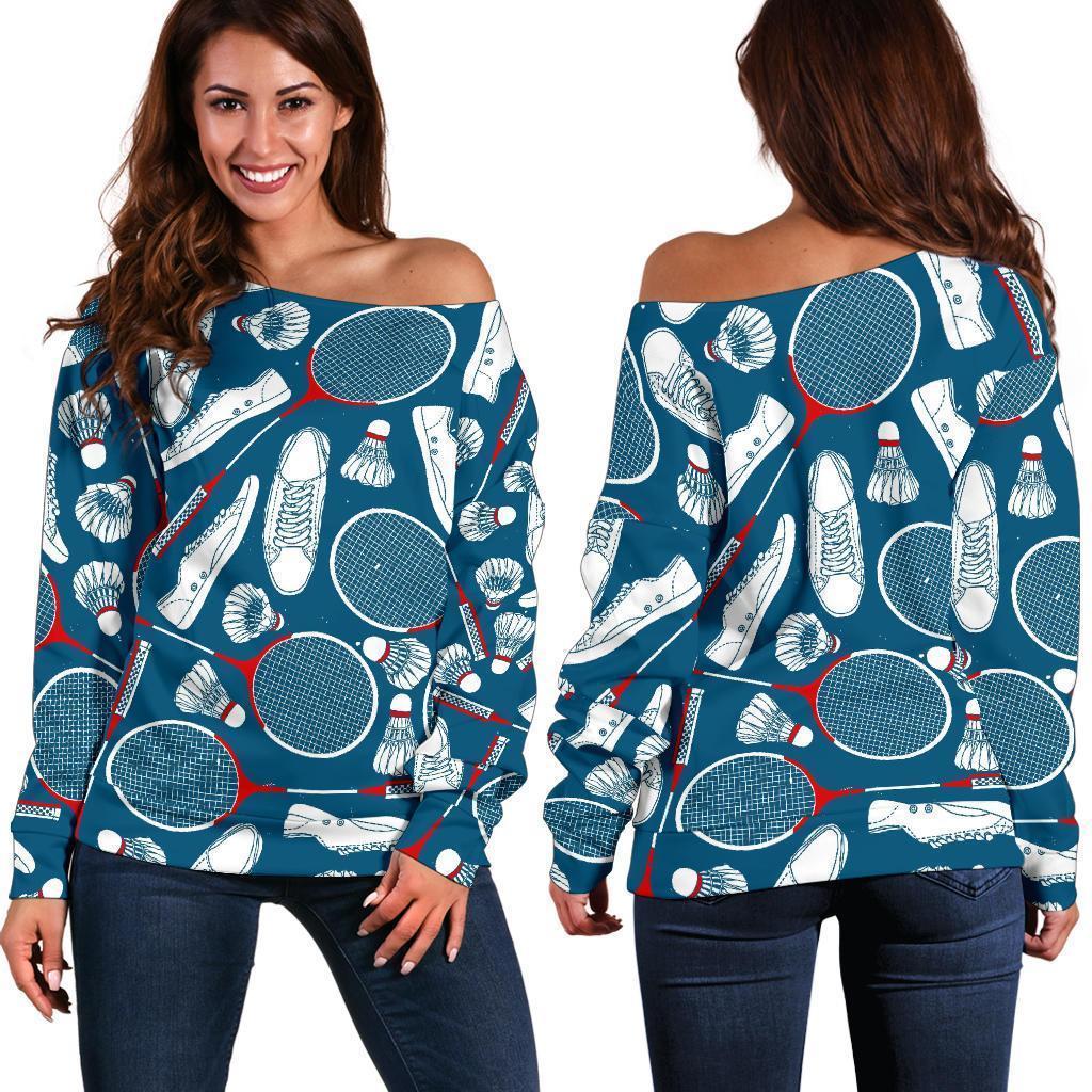 Badminton Print Pattern Women Off Shoulder Sweatshirt-grizzshop