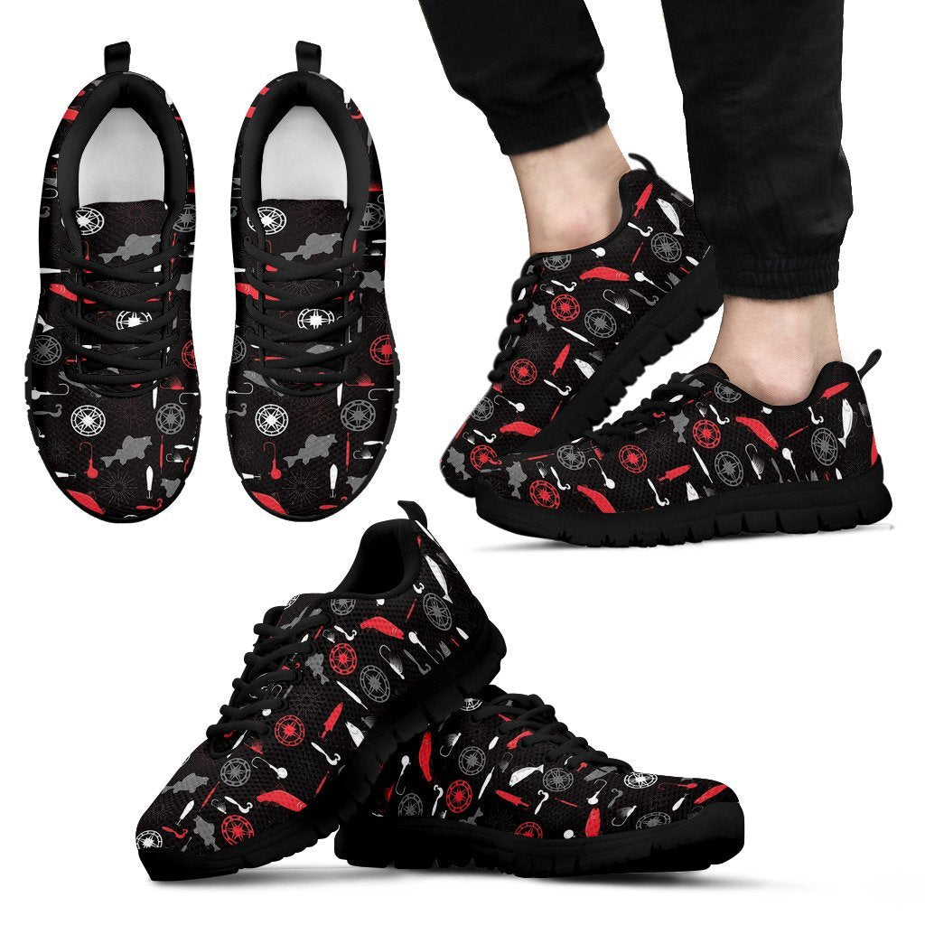 Bait Bass Fishing Pattern Print Black Sneaker Shoes For Men Women-grizzshop