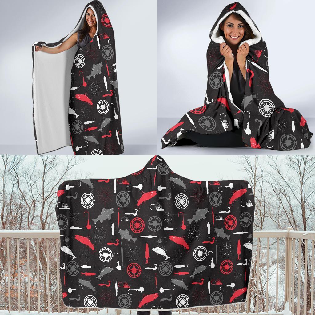 Bait Bass Fishing Pattern Print Hooded Blanket-grizzshop