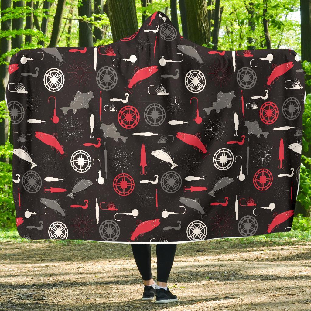 Bait Bass Fishing Pattern Print Hooded Blanket-grizzshop