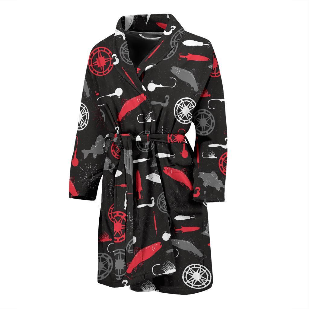 Bait Bass Fishing Pattern Print Men Long Robe-grizzshop