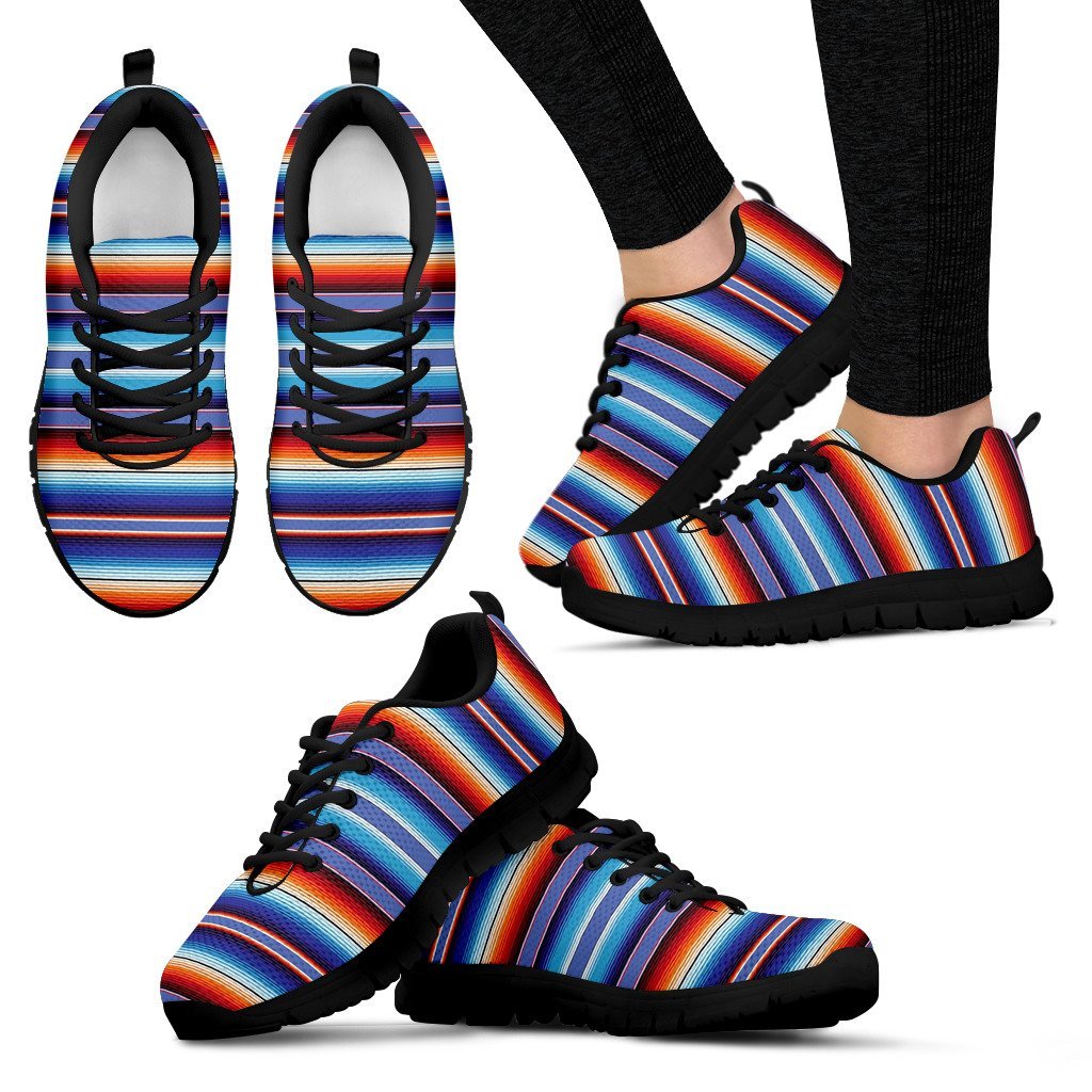 Baja Mexican Blanket Serape Pattern Print Black Sneaker Shoes For Men Women-grizzshop