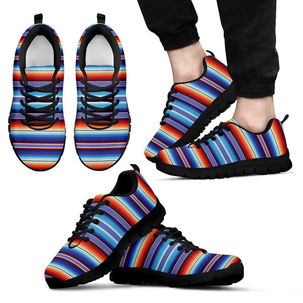 Baja Mexican Blanket Serape Pattern Print Black Sneaker Shoes For Men Women-grizzshop