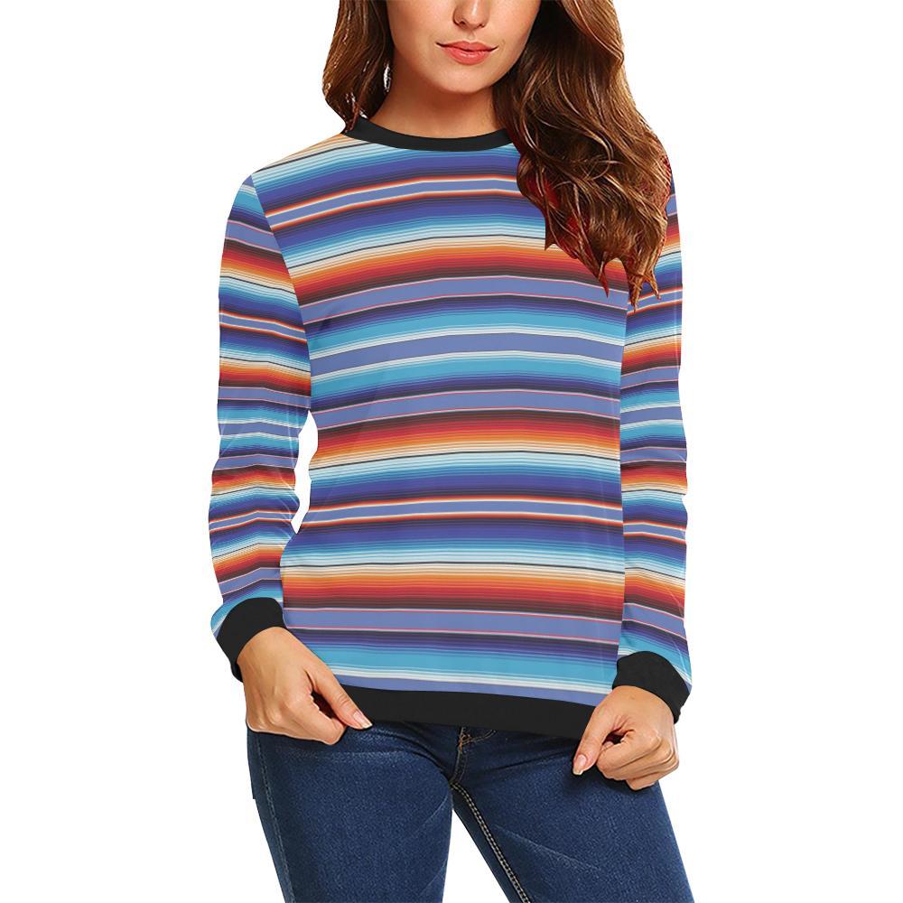 Baja Mexican Blanket Serape Pattern Print Women Crewneck Sweatshirt-grizzshop