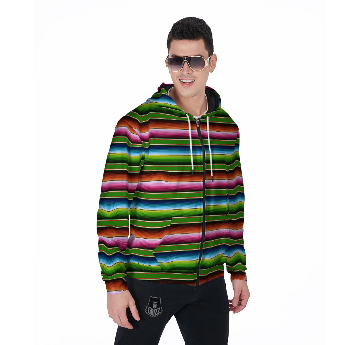 Baja Mexican Print Men's Zip Up Hoodie-grizzshop
