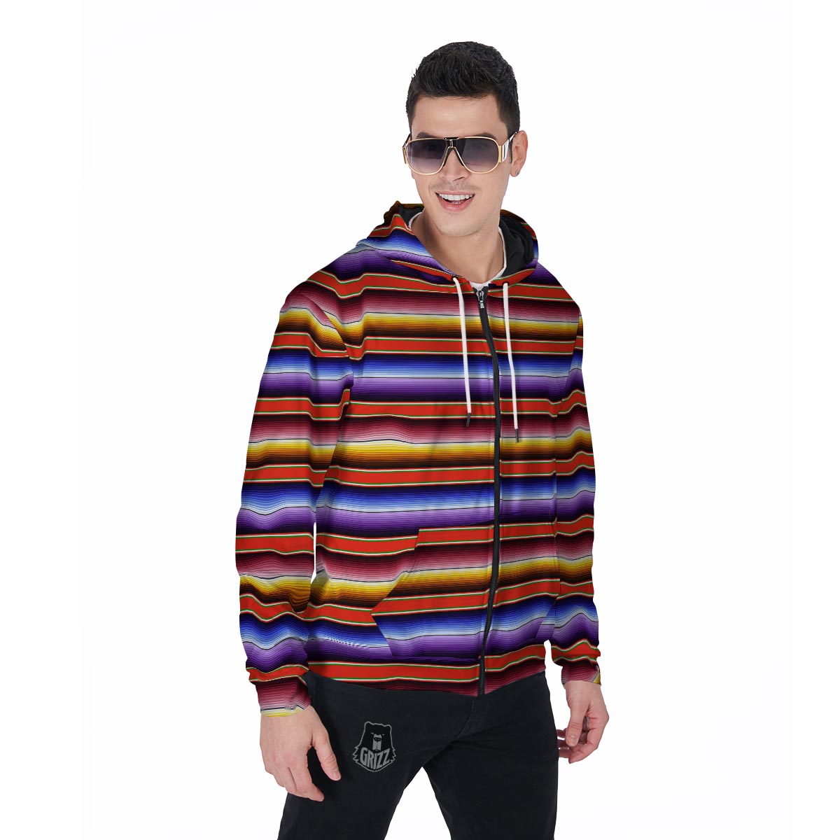 Baja Print Men's Zip Up Hoodie-grizzshop