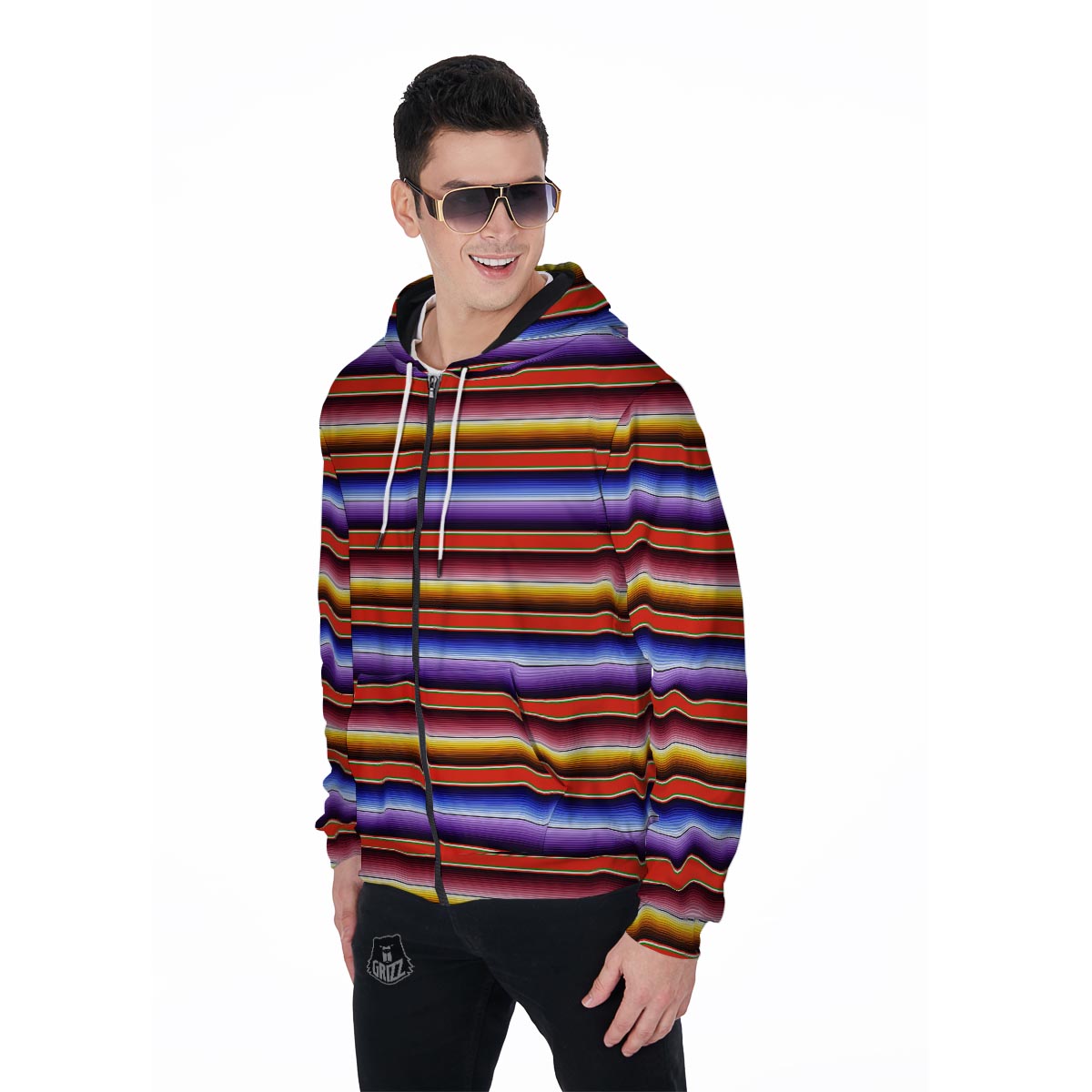 Baja Print Men's Zip Up Hoodie-grizzshop