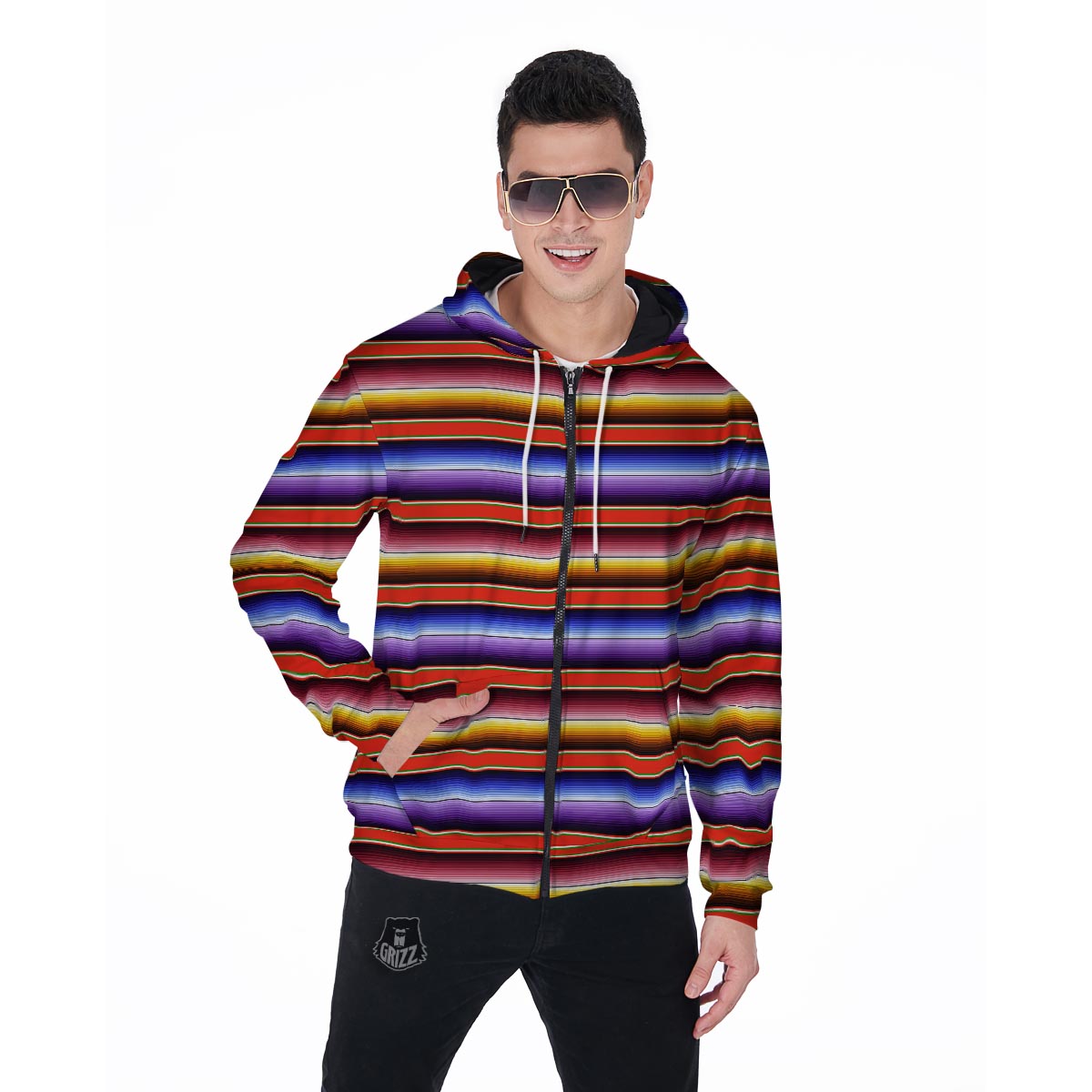 Baja Print Men's Zip Up Hoodie-grizzshop