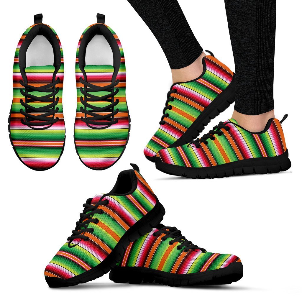 Baja Serape Mexican Blanket Pattern Print Black Sneaker Shoes For Men Women-grizzshop