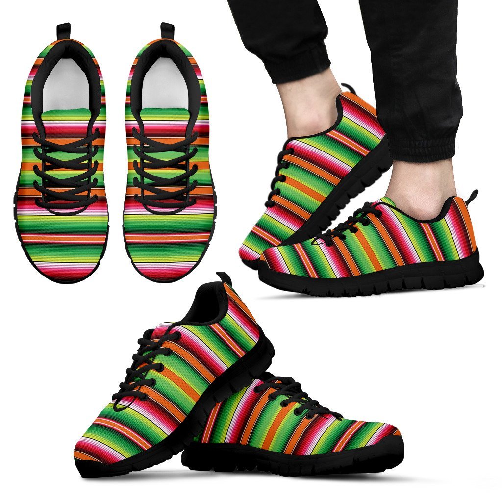 Baja Serape Mexican Blanket Pattern Print Black Sneaker Shoes For Men Women-grizzshop