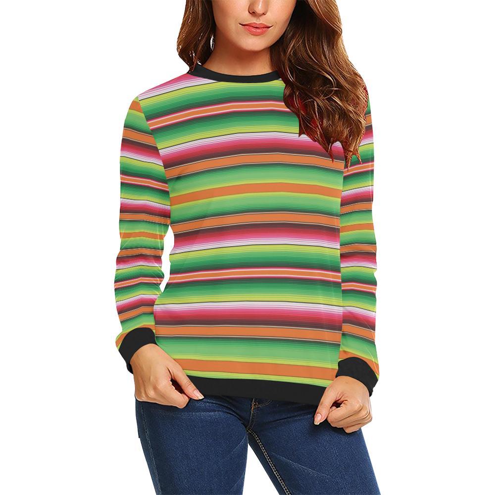 Baja Serape Mexican Blanket Pattern Print Women Crewneck Sweatshirt-grizzshop