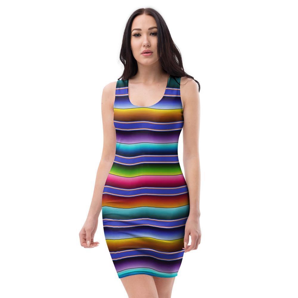 Baja Serape Mexican Bodycon Dress-grizzshop