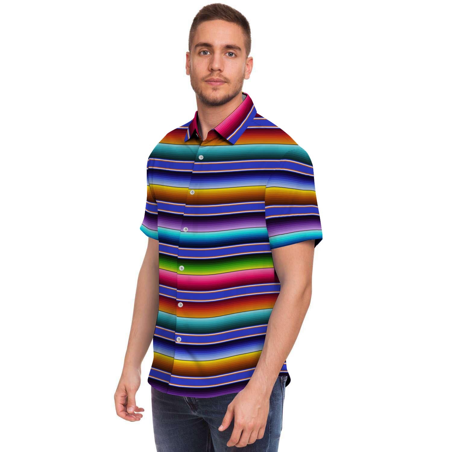 Baja Serape Mexican Men's Short Sleeve Shirt-grizzshop