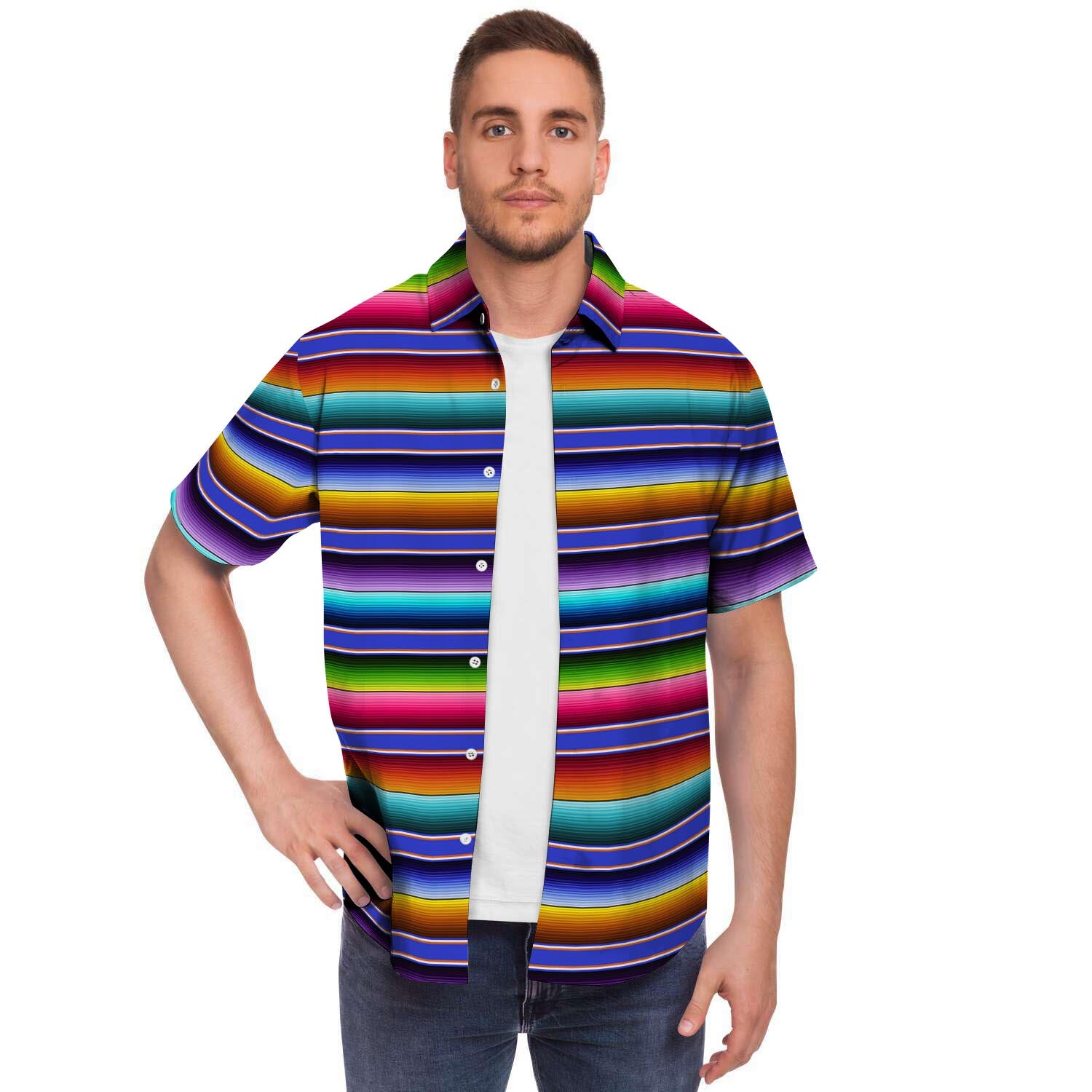 Baja Serape Mexican Men's Short Sleeve Shirt-grizzshop