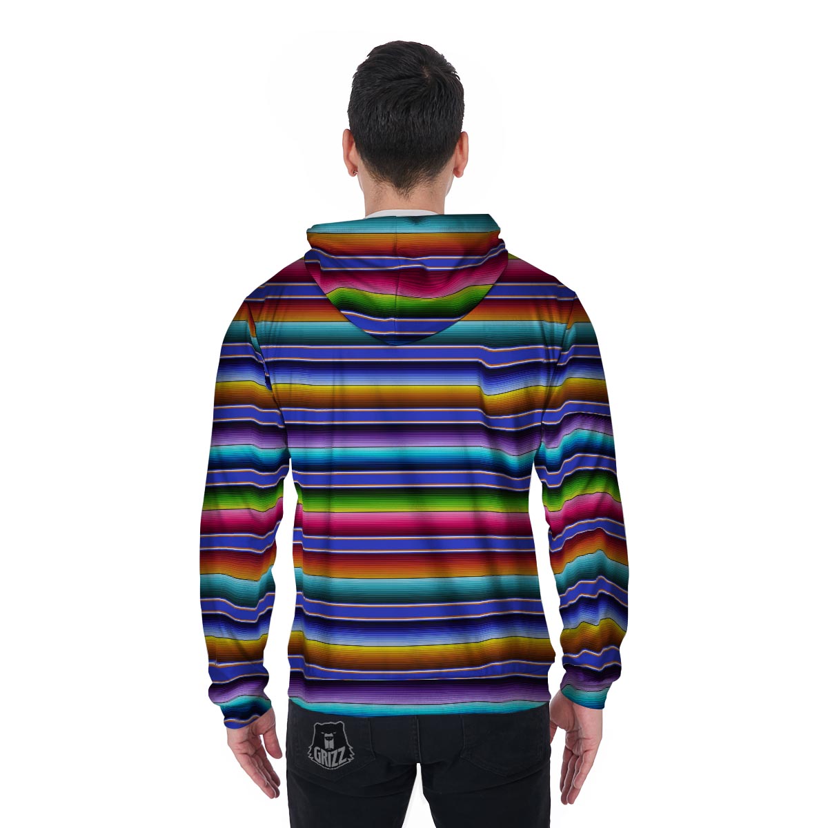 Baja Serape Mexican Men's Zip Up Hoodie-grizzshop