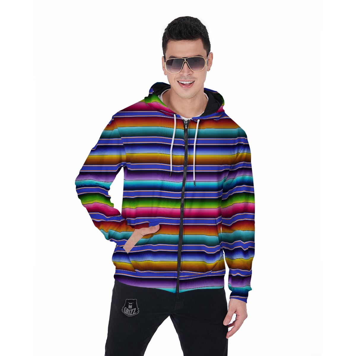 Baja Serape Mexican Men's Zip Up Hoodie-grizzshop