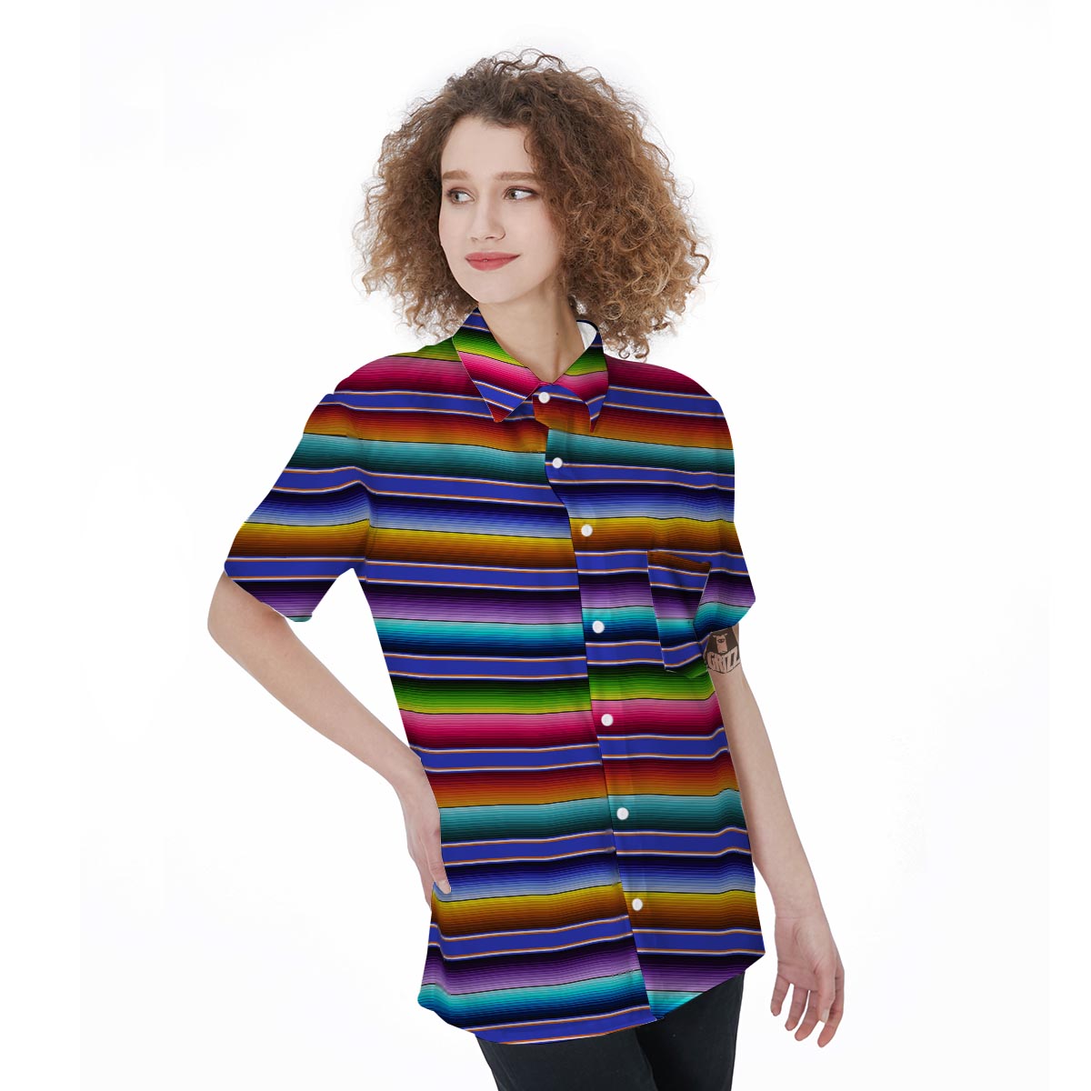 Baja Serape Mexican Women's Short Sleeve Shirts-grizzshop