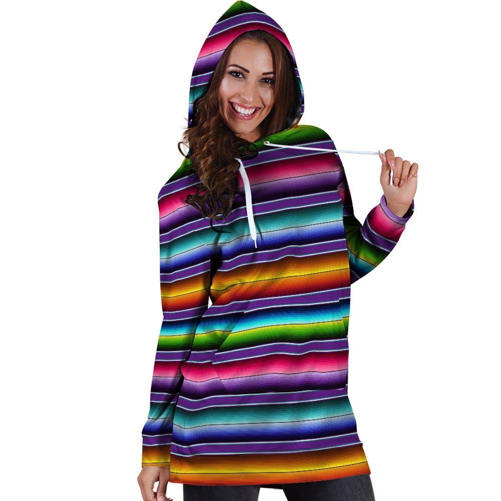 Baja Serape Print Hoodie Dress-grizzshop