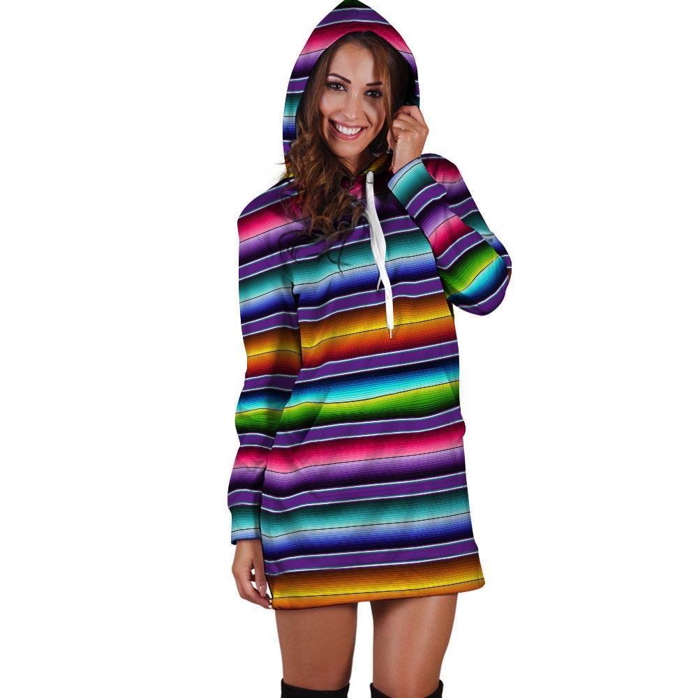 Baja Serape Print Hoodie Dress-grizzshop