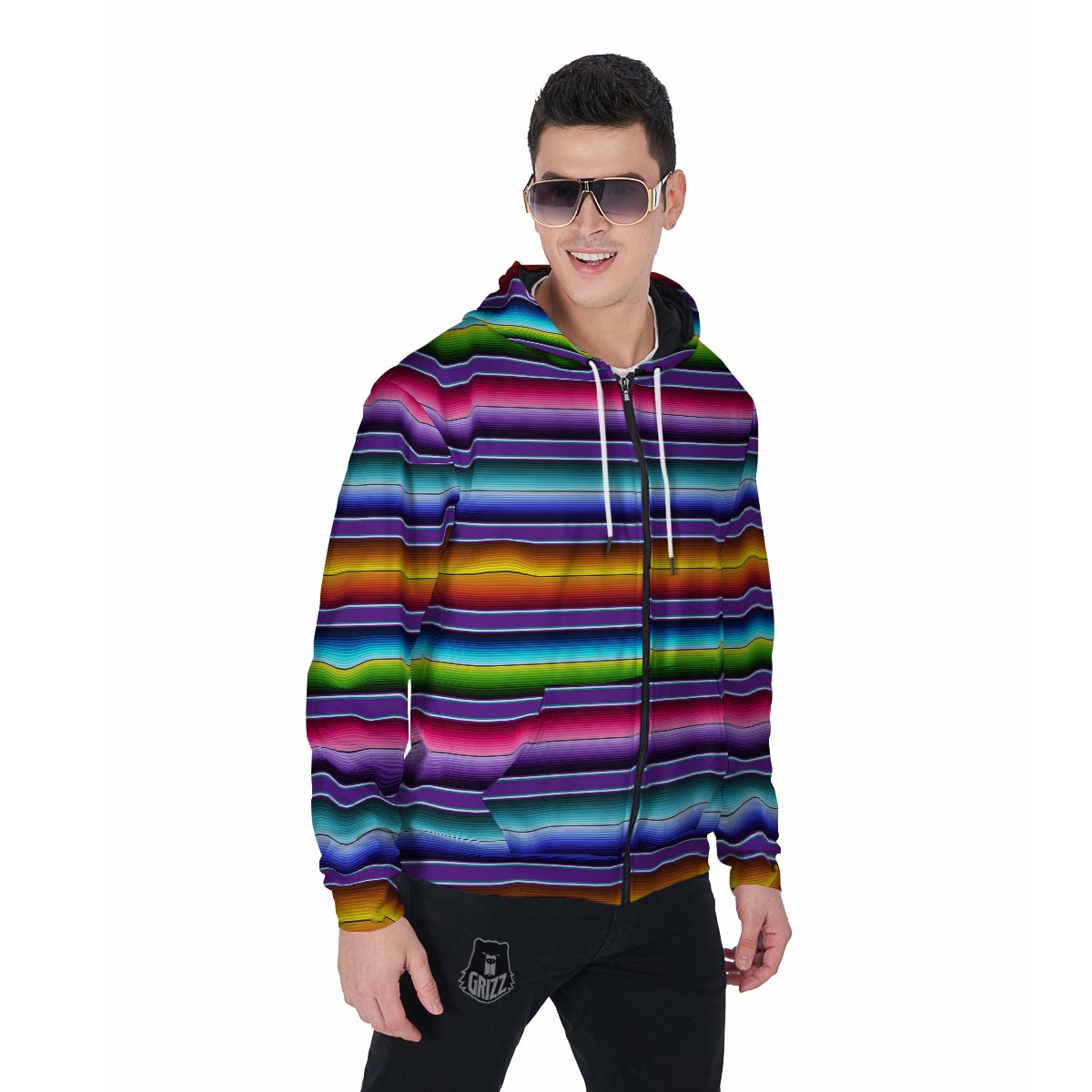 Baja Serape Print Men's Zip Up Hoodie-grizzshop