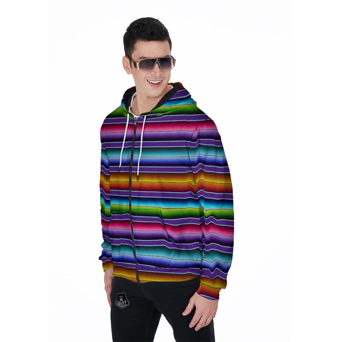 Baja Serape Print Men's Zip Up Hoodie-grizzshop