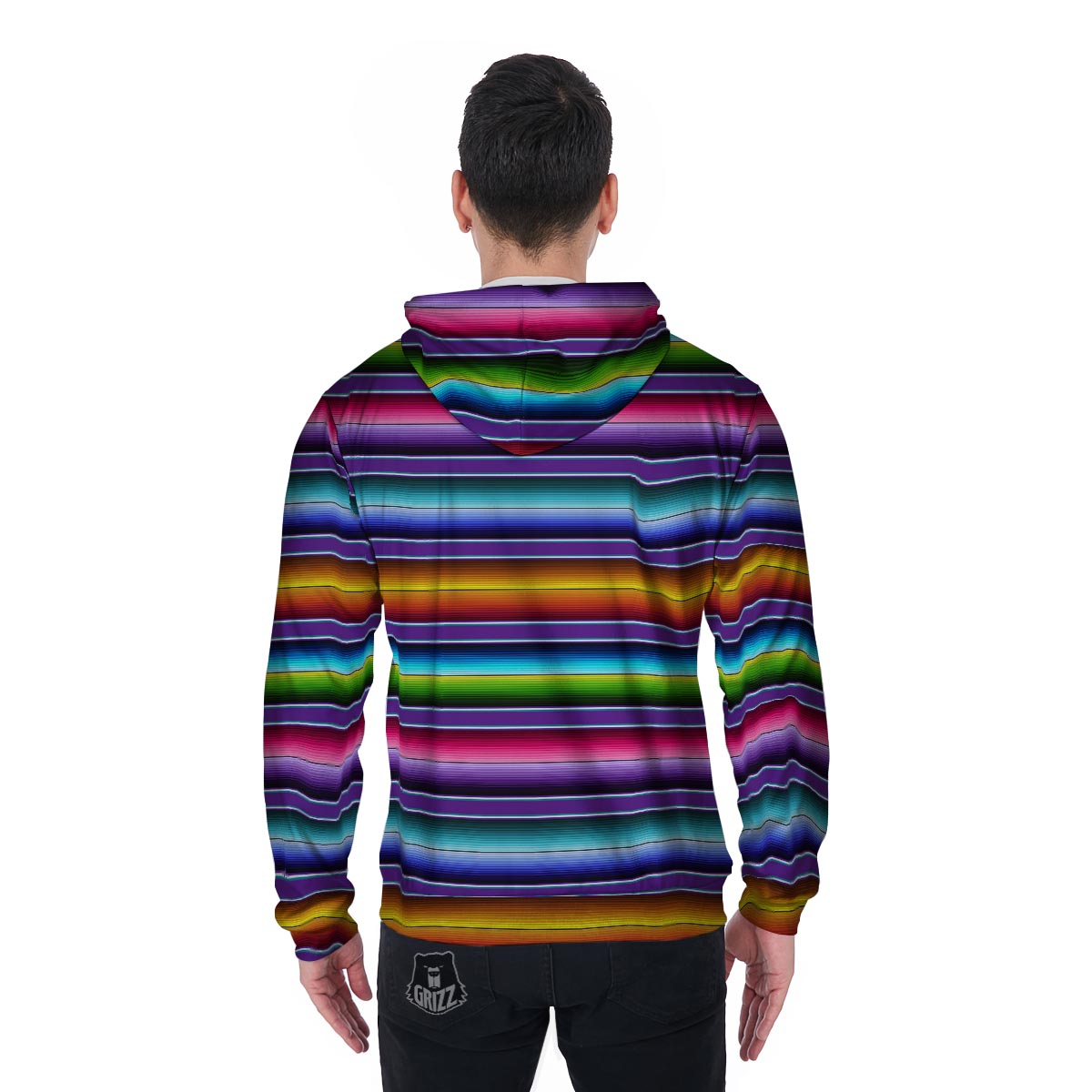 Baja Serape Print Men's Zip Up Hoodie-grizzshop