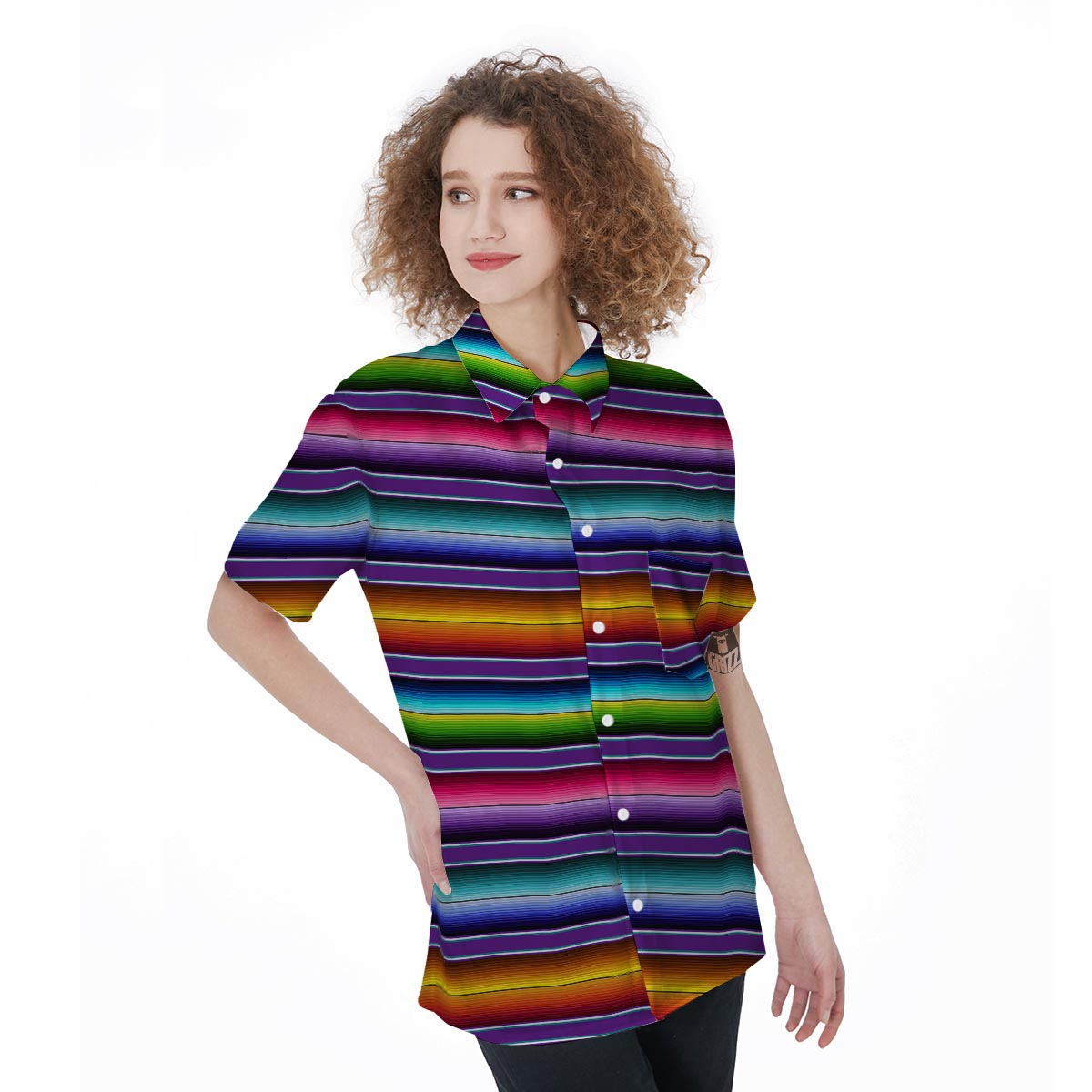 Baja Serape Print Women's Short Sleeve Shirts-grizzshop