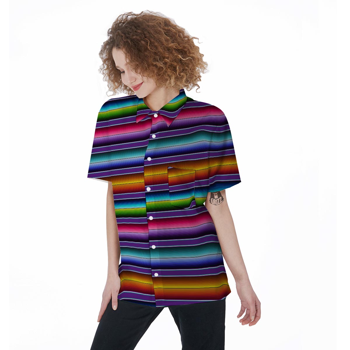 Baja Serape Print Women's Short Sleeve Shirts-grizzshop