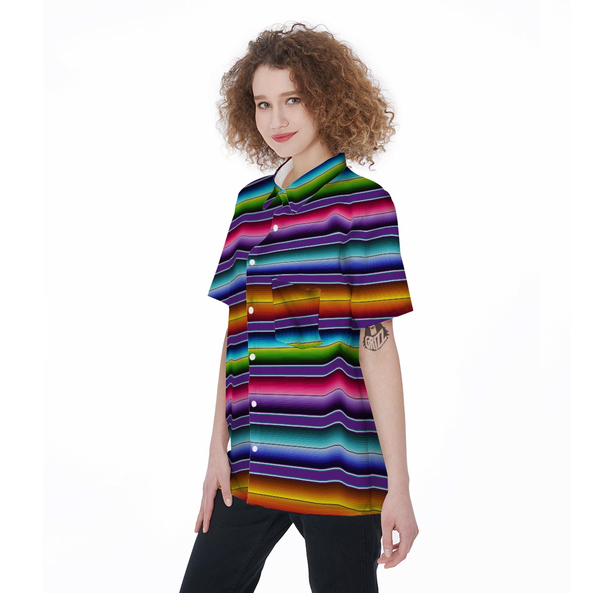 Baja Serape Print Women's Short Sleeve Shirts-grizzshop