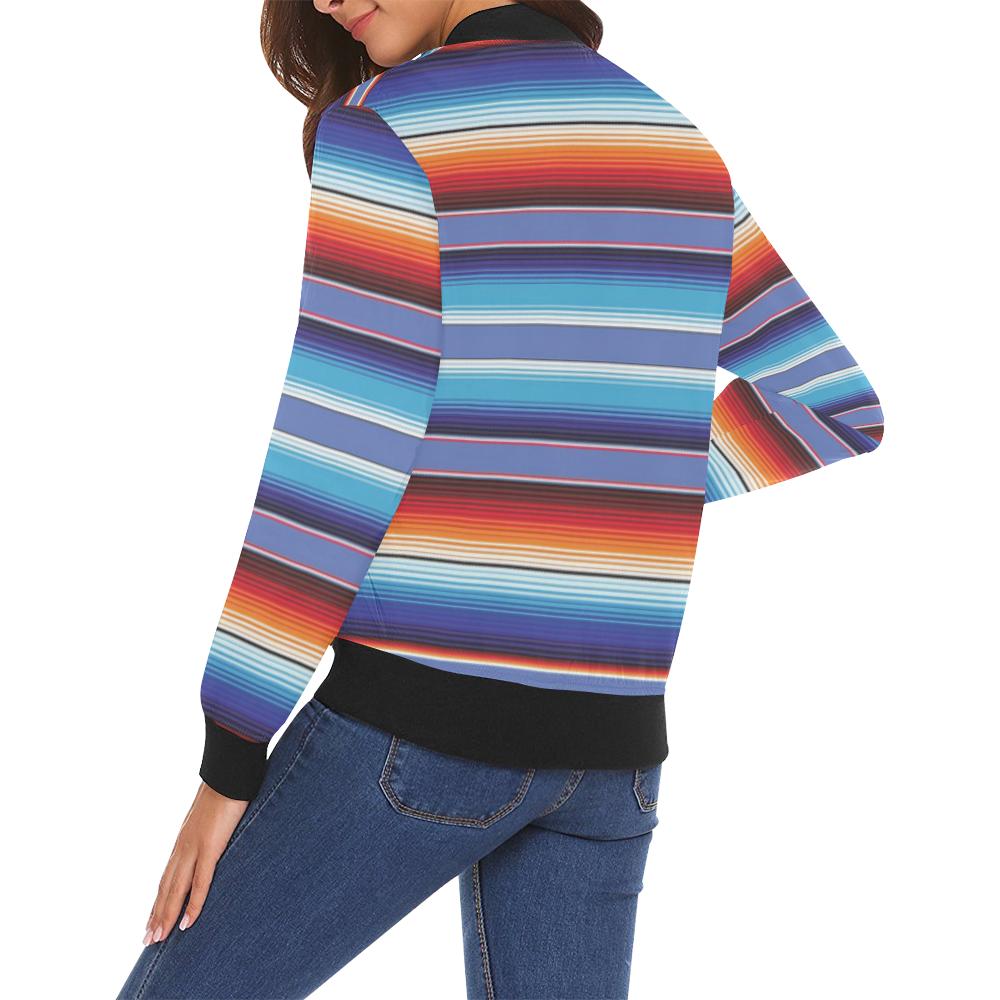 Baja Mexican Blanket Serape Pattern Print Women Casual Bomber Jacket-grizzshop