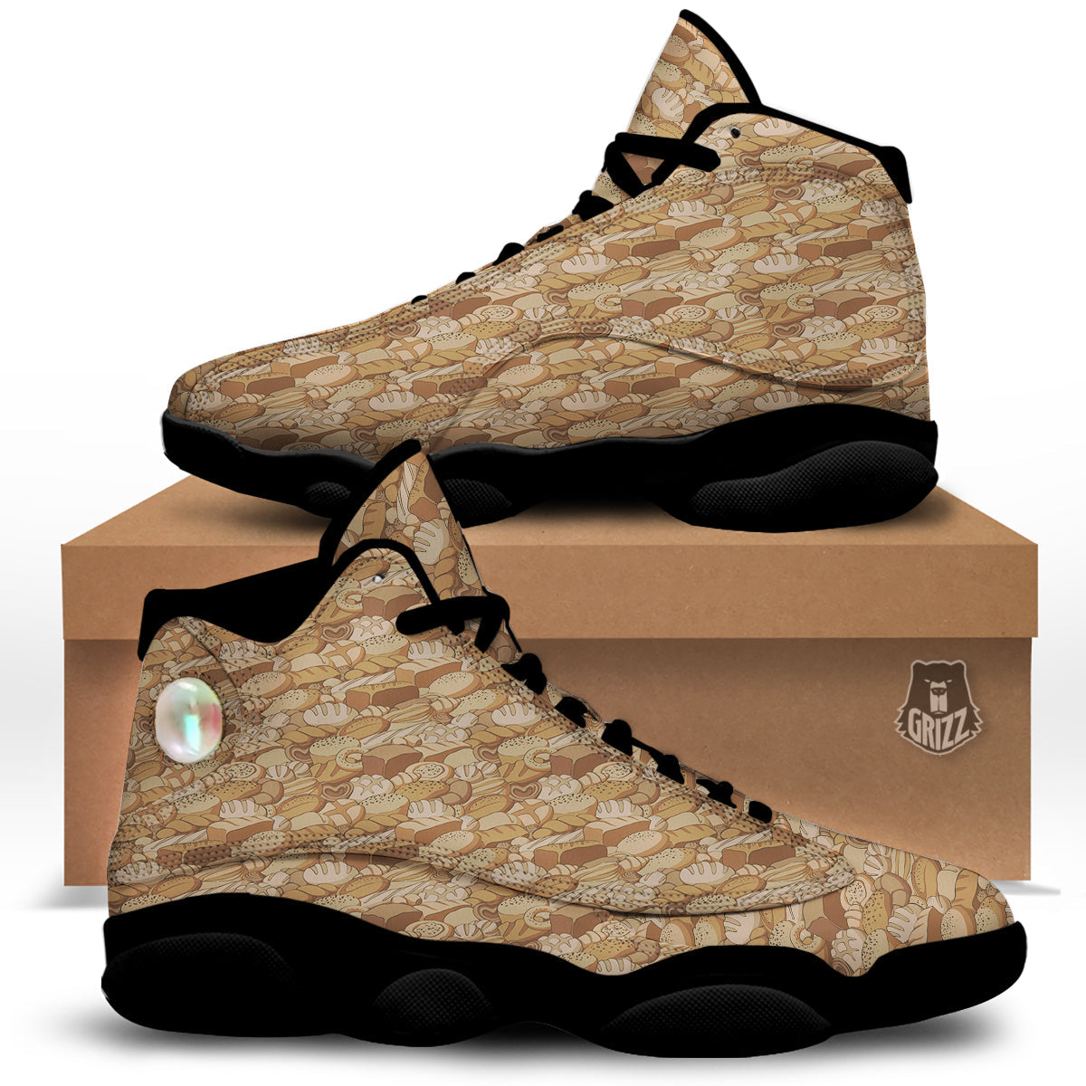 Bakery Bread Vintage Color Print Pattern Black Basketball Shoes-grizzshop